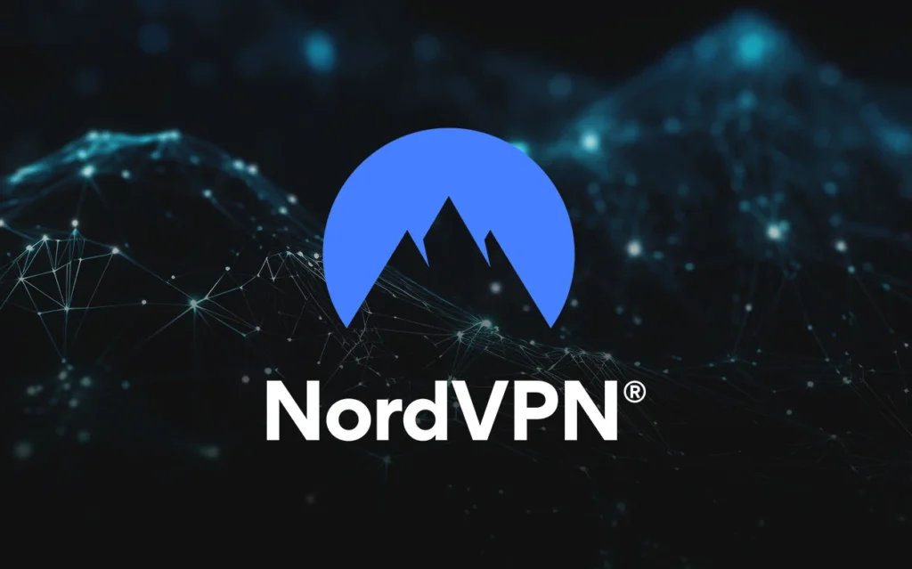 NordVPN logo with a shield symbol representing online privacy and security in 2025.