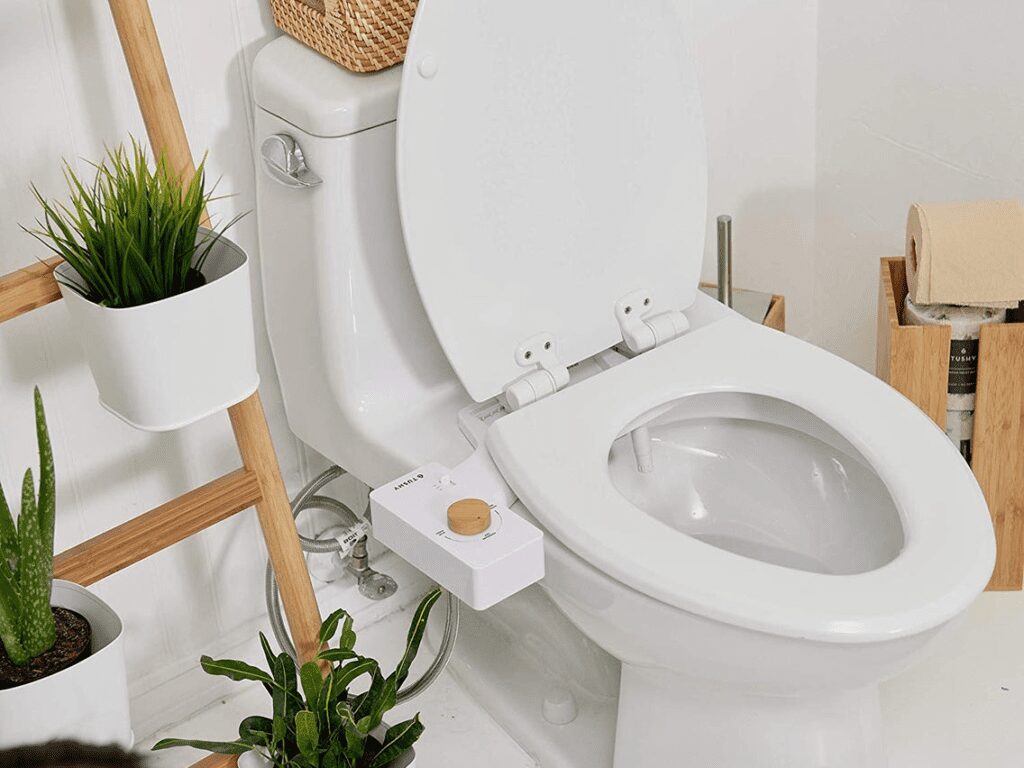Tushy bidet attachment for eco-friendly and sustainable bathroom use.