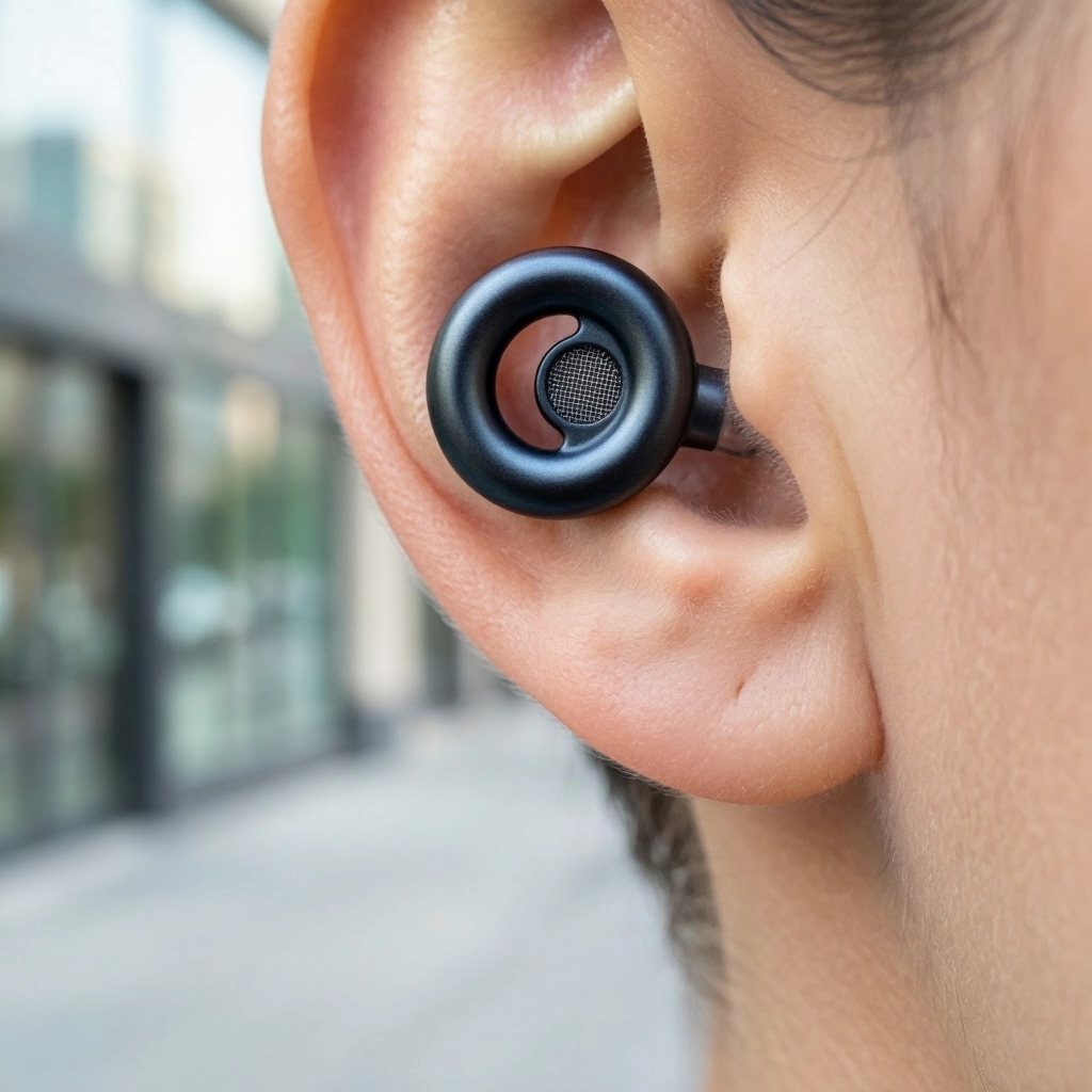 Loop earplugs use passive acoustic filtering with a hollow resonator tube and mesh instead of active noise cancellation.